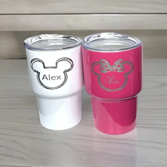 Mr. And Mrs. Mouse Ears Engraved with Name 2oz Mini Shot Glass Tumbler - Picture 3 of 6